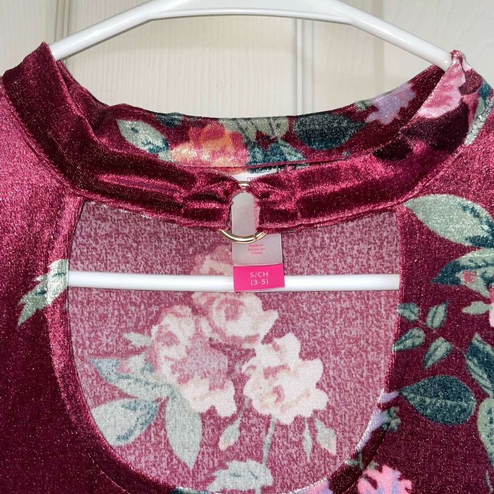 Floral keyhole scoop neck velvet long sleeved blouse women’s small - Picture 3 of 3